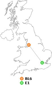 map showing distance between BL6 and E1