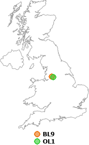 map showing distance between BL9 and OL1