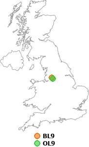 map showing distance between BL9 and OL9