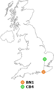 map showing distance between BN1 and CB4