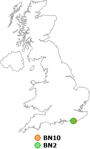 map showing distance between BN10 and BN2