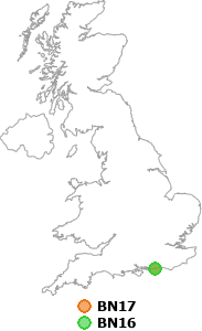 map showing distance between BN17 and BN16