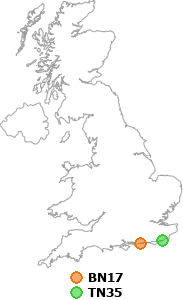 map showing distance between BN17 and TN35