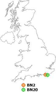 map showing distance between BN2 and BN20