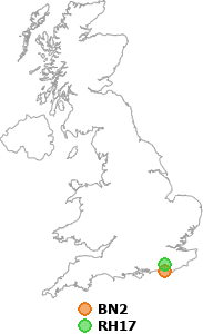 map showing distance between BN2 and RH17