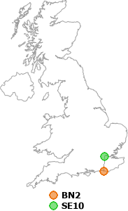 map showing distance between BN2 and SE10