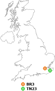 map showing distance between BR3 and TN23