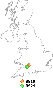 map showing distance between BS10 and BS24