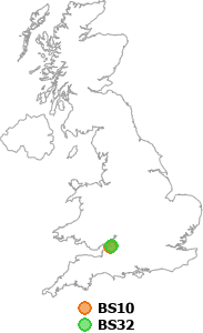 map showing distance between BS10 and BS32