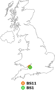 map showing distance between BS11 and BS1