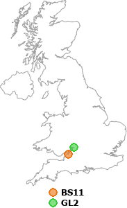 map showing distance between BS11 and GL2