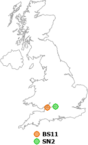 map showing distance between BS11 and SN2