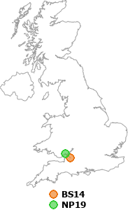 map showing distance between BS14 and NP19