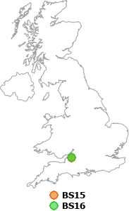 map showing distance between BS15 and BS16