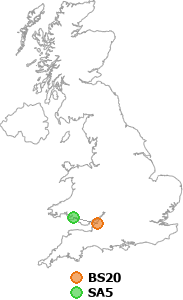 map showing distance between BS20 and SA5