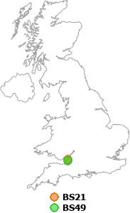 map showing distance between BS21 and BS49