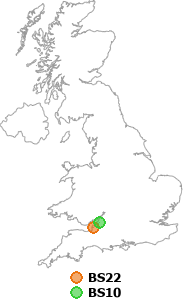 map showing distance between BS22 and BS10