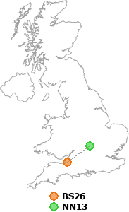 map showing distance between BS26 and NN13