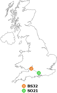 map showing distance between BS32 and SO21