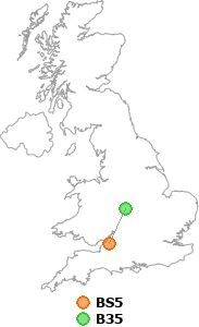 map showing distance between BS5 and B35