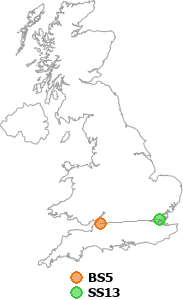 map showing distance between BS5 and SS13