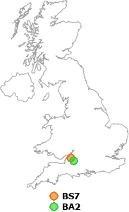 map showing distance between BS7 and BA2