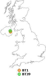 map showing distance between BT1 and BT39