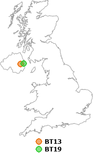 map showing distance between BT13 and BT19