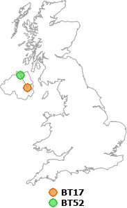 map showing distance between BT17 and BT52