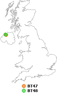 map showing distance between BT47 and BT48