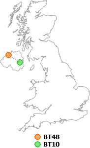 map showing distance between BT48 and BT10