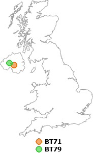 map showing distance between BT71 and BT79