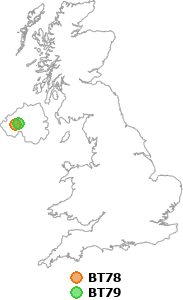 map showing distance between BT78 and BT79