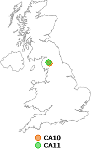 map showing distance between CA10 and CA11