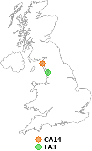 map showing distance between CA14 and LA3