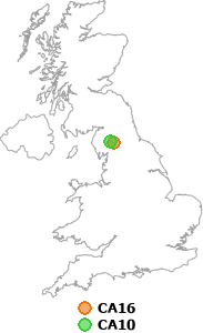 map showing distance between CA16 and CA10