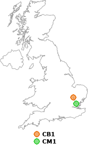 map showing distance between CB1 and CM1