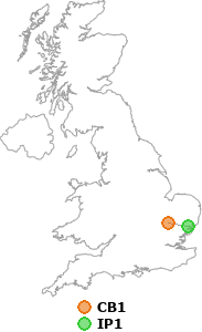 map showing distance between CB1 and IP1