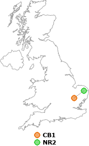 map showing distance between CB1 and NR2