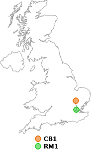 map showing distance between CB1 and RM1