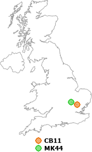 map showing distance between CB11 and MK44