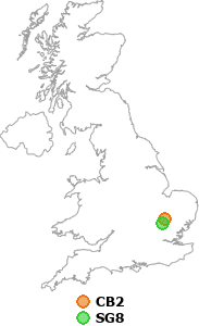 map showing distance between CB2 and SG8