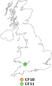 map showing distance between CF10 and CF11