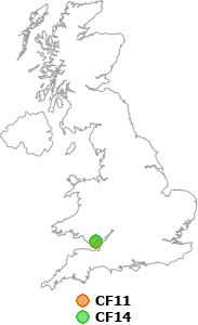 map showing distance between CF11 and CF14