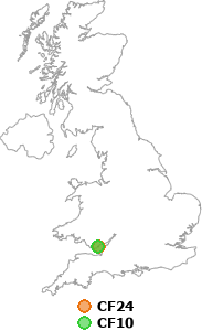 map showing distance between CF24 and CF10