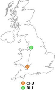 map showing distance between CF3 and BL1