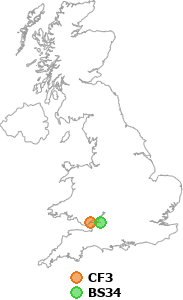 map showing distance between CF3 and BS34