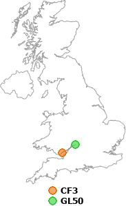 map showing distance between CF3 and GL50