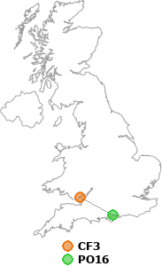 map showing distance between CF3 and PO16