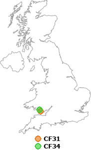 map showing distance between CF31 and CF34